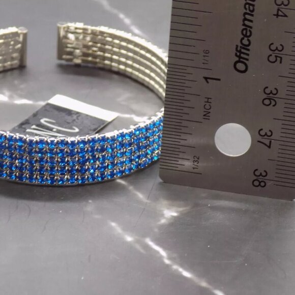 INC International Concepts Silver-Tone Blue Rhinestone Flexible Cuff Bracelet - Picture 3 of 7